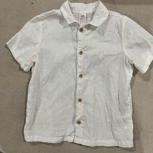 H&M Crisp White Linen Shirt with Brown Button